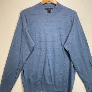 Anthology Men's Blue Silk Cotton Blend Sweater Size L Mock Neck Ribbed